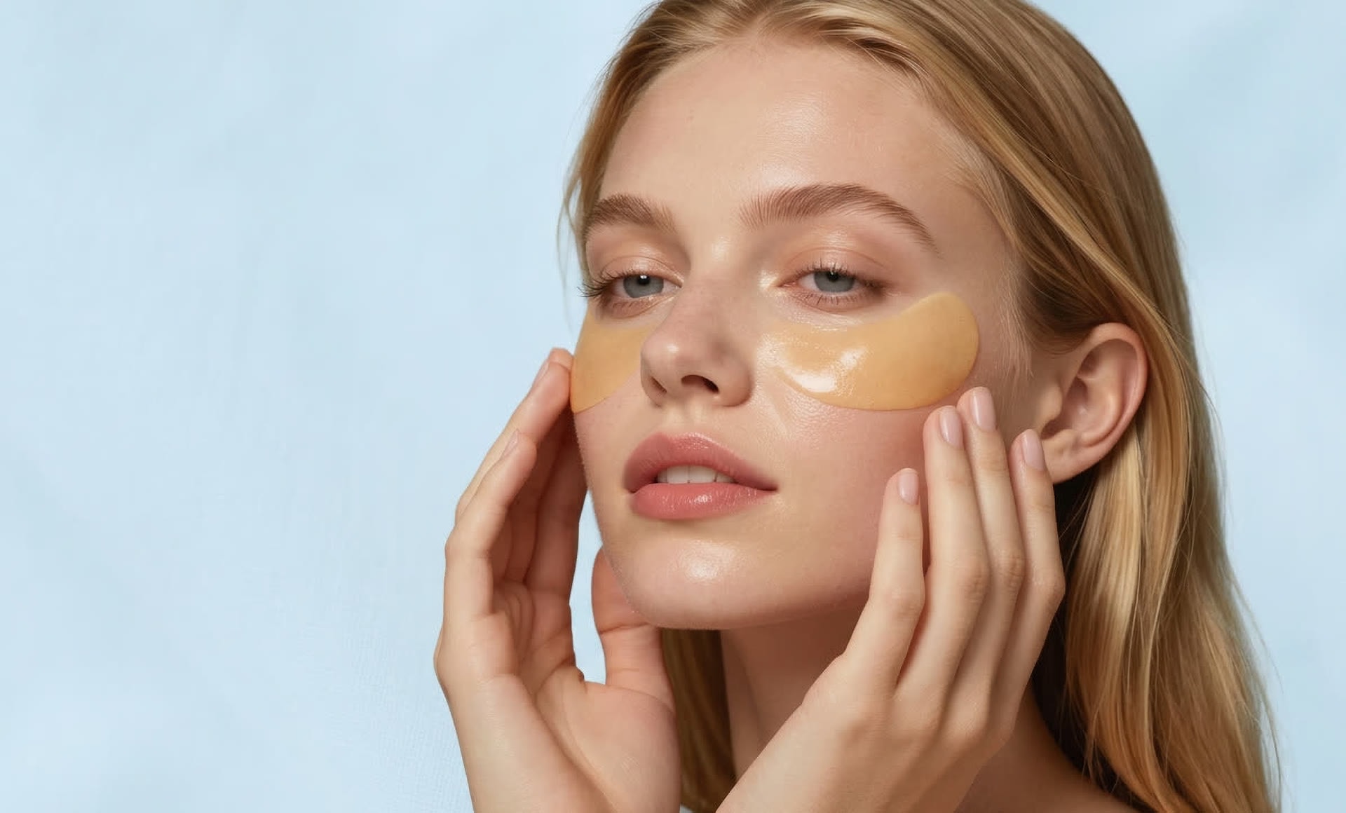 A patient wearing under-eye patches