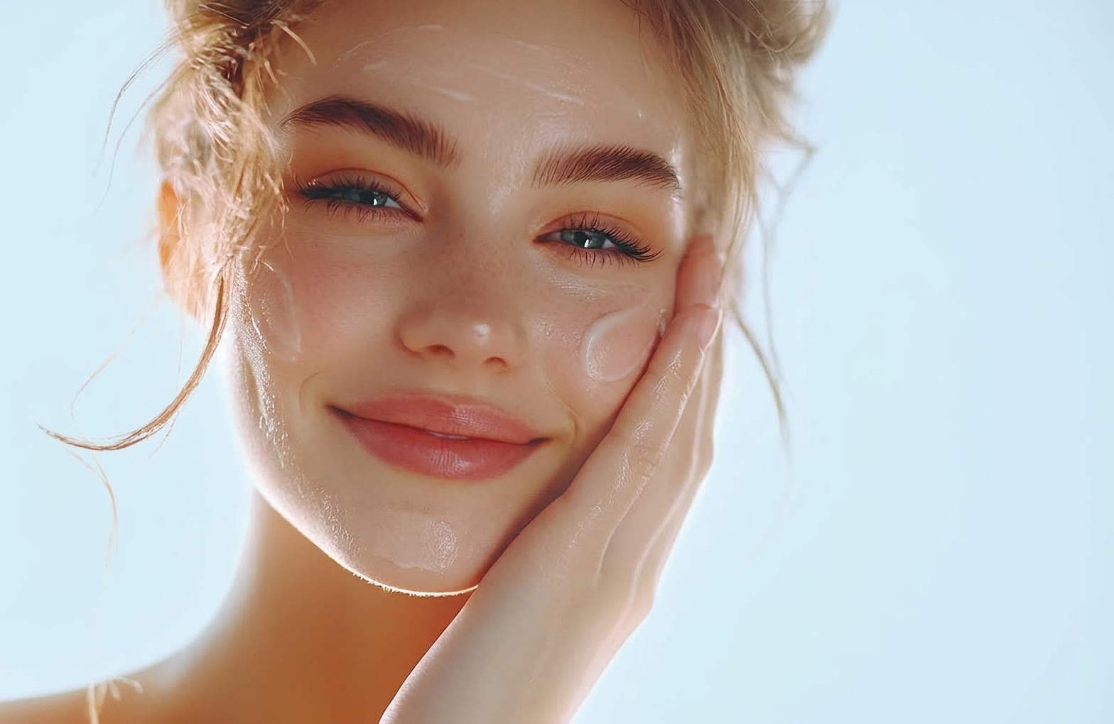A patient with cream applied to her face